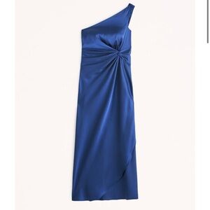 NWT Abercrombie & Fitch One Shoulder Satin Knotted Midi Dress Small Blue